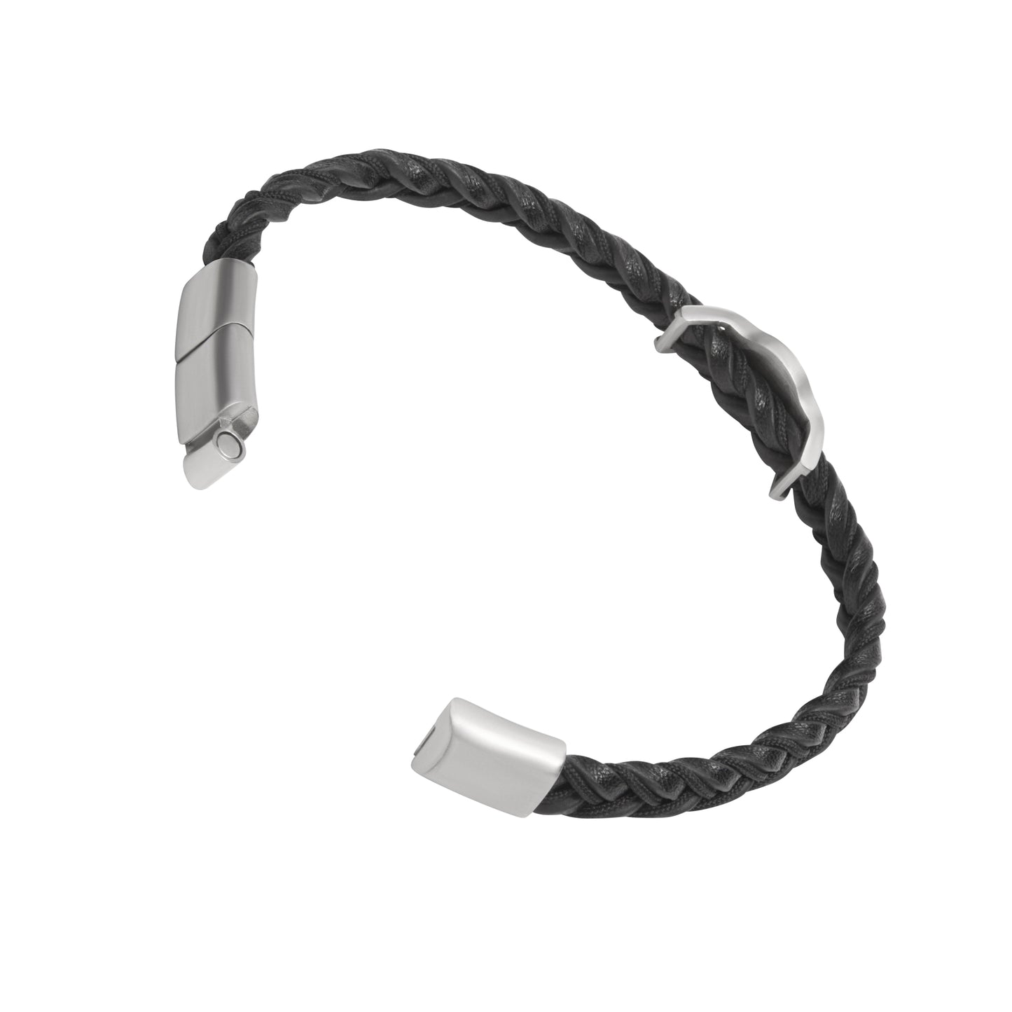 Braided Two-color Leather Bracelet with Stainless Steel Detail