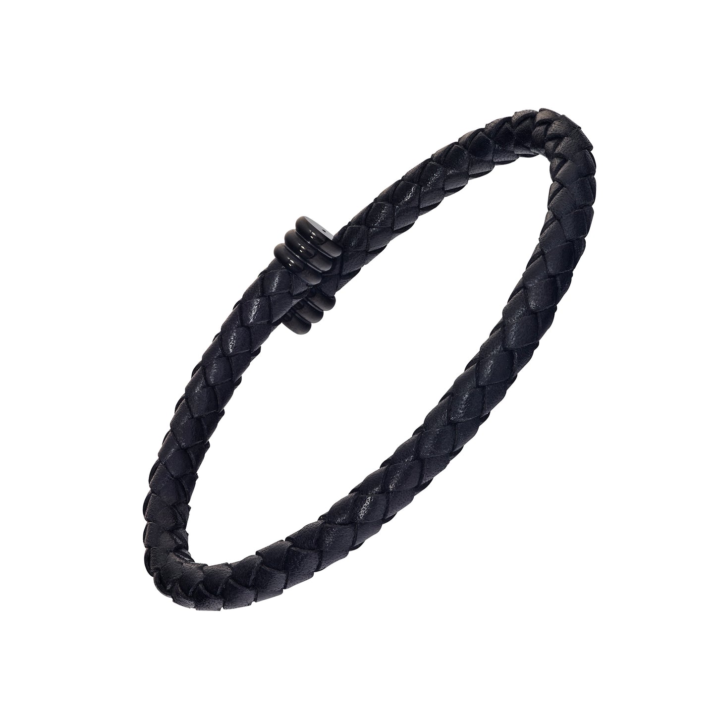 Flexible Braided Leather Bracelet with Stainless Steel