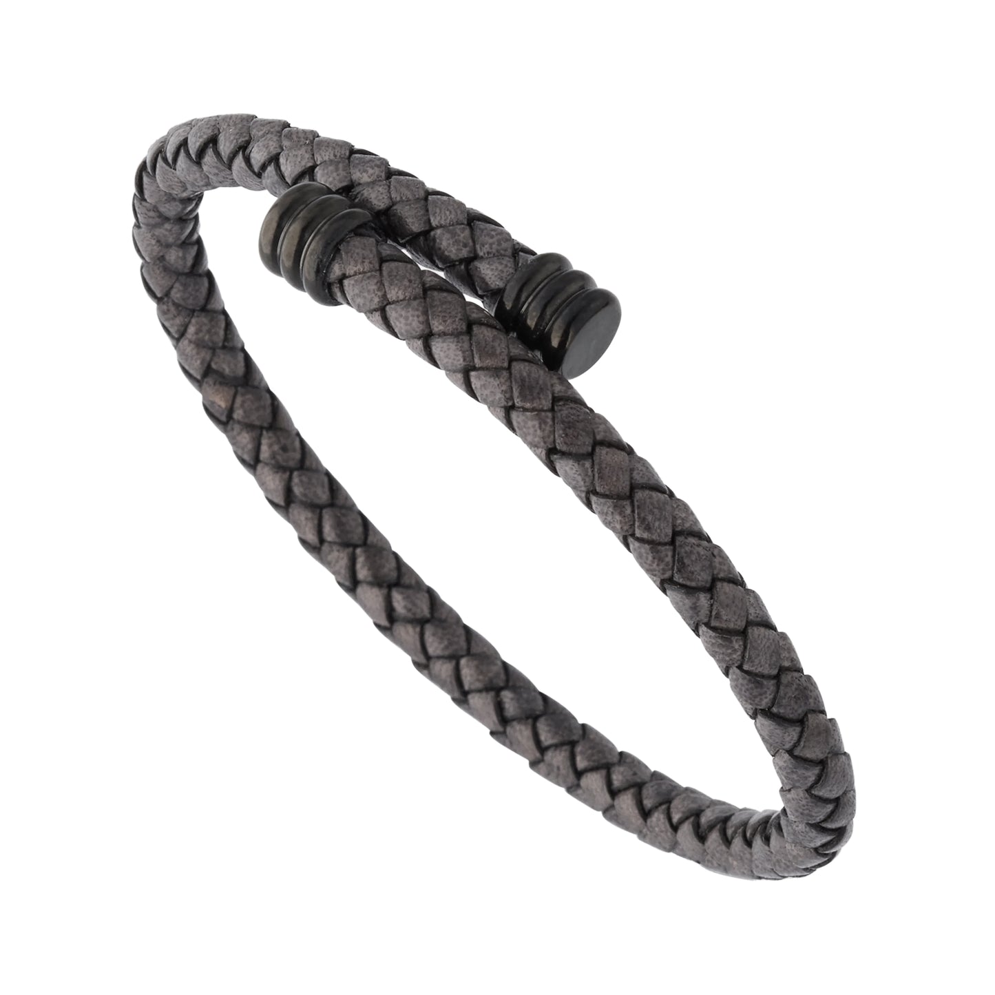 Flexible Braided Leather Bracelet with Stainless Steel