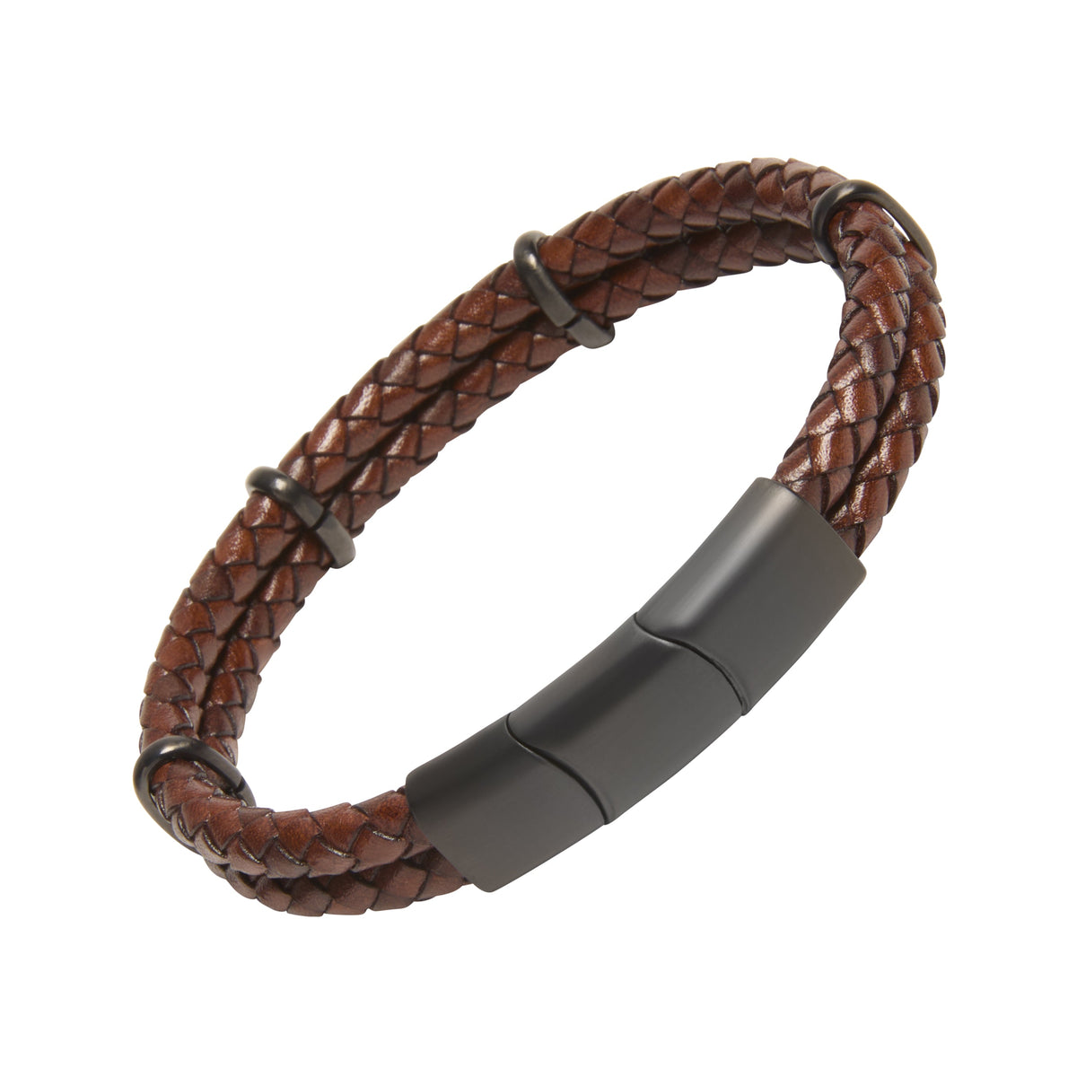 Double Braid Leather Bracelet with Stainless Accents