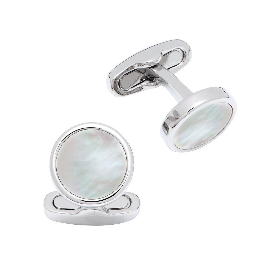 Round Mother of Pearl Cufflinks in Silver Tone Setting