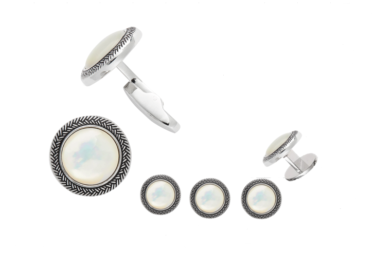 Mother of Pearl Braided Border Cufflinks & Tuxedo Studs