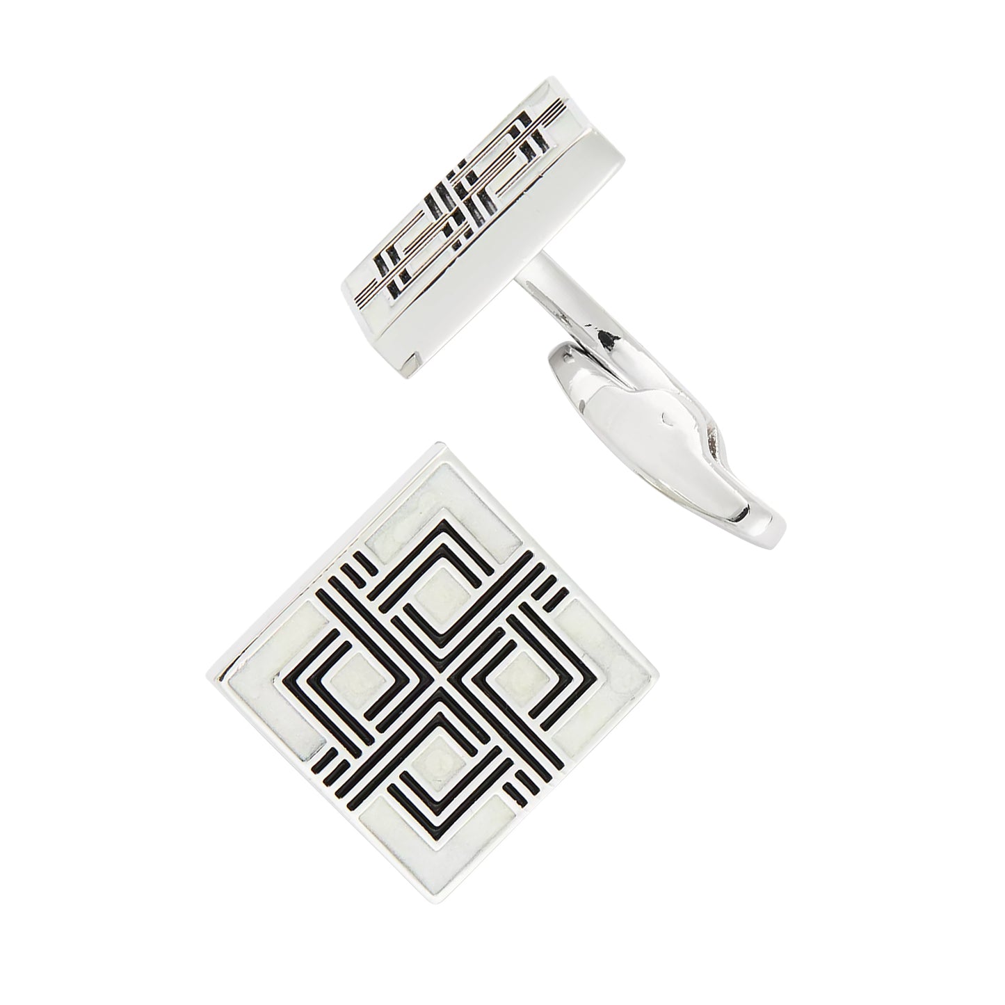 Geometric Mother of Pearl and Black Enamel Cufflinks