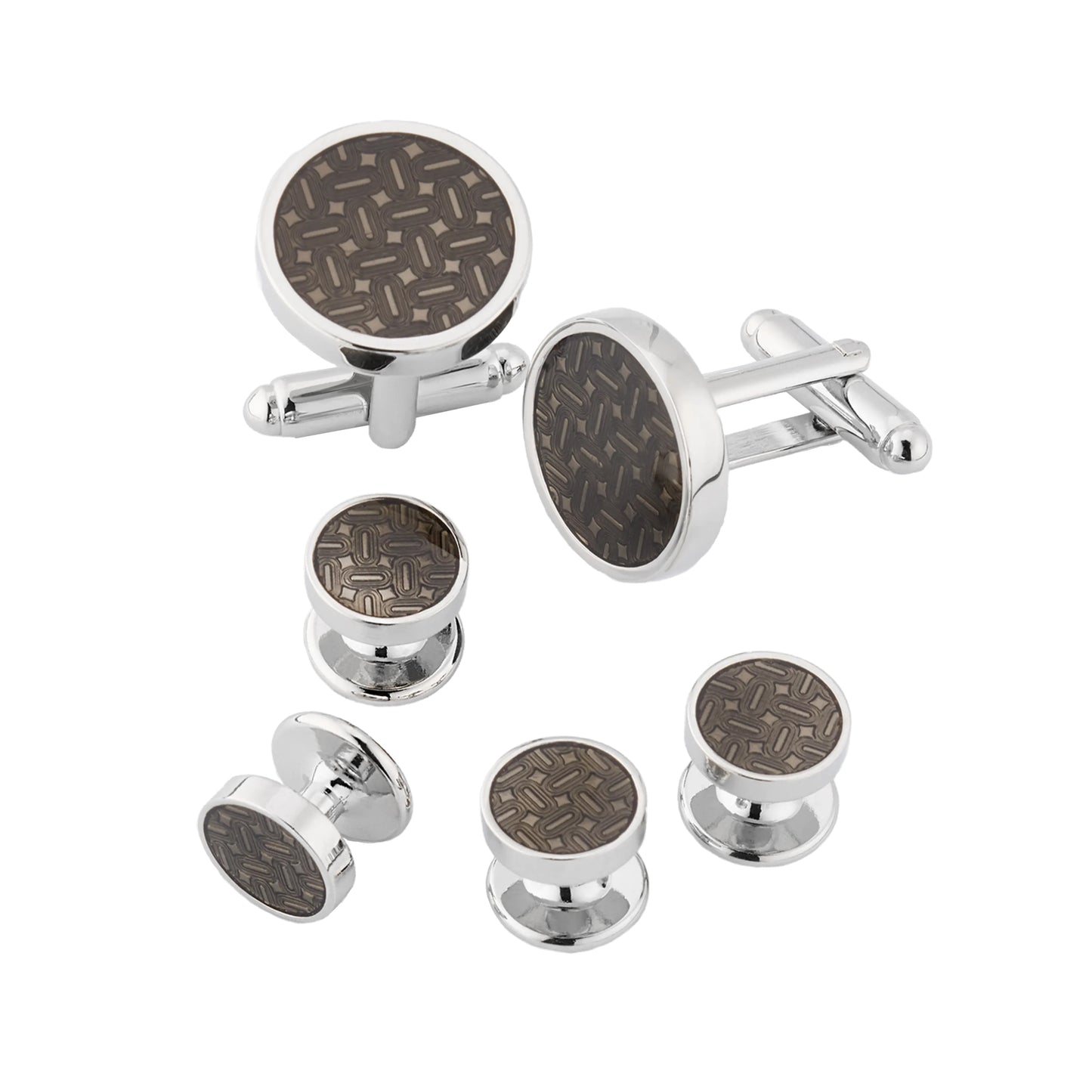 Carbon Round Stud & Cufflinks Set