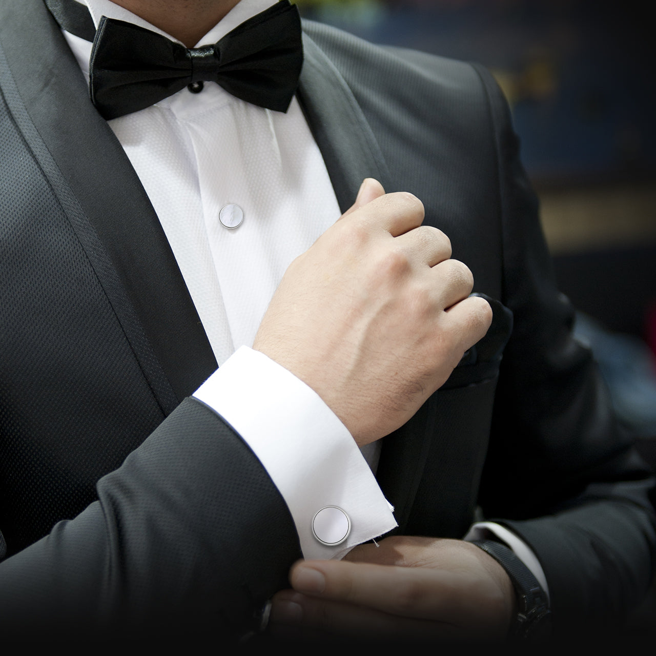 Classic Round Gemstone Cufflinks and Tuxedo Studs