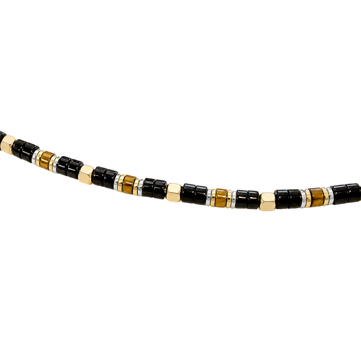 Stone Bead Necklace with Steel and Gold Vermeil accents