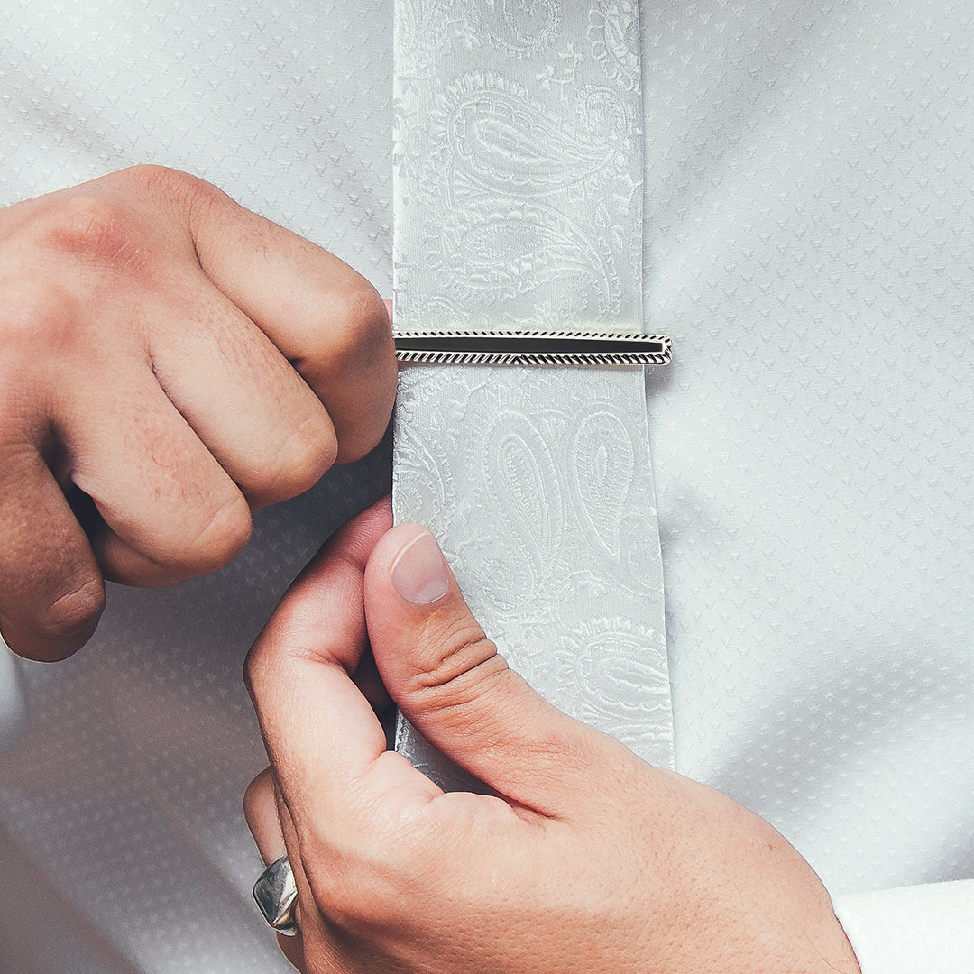 Black Obsidian Deco Framed Short Tie Bar