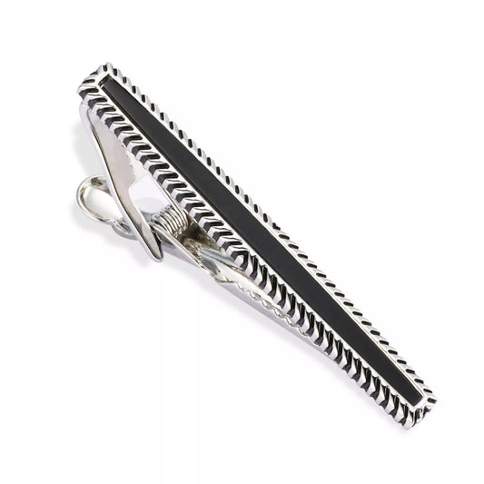 Black Obsidian Deco Framed Short Tie Bar