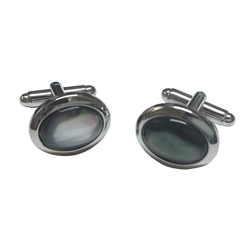 Oval Grey Mother of Pearl Gemstone Cabochon Cufflinks