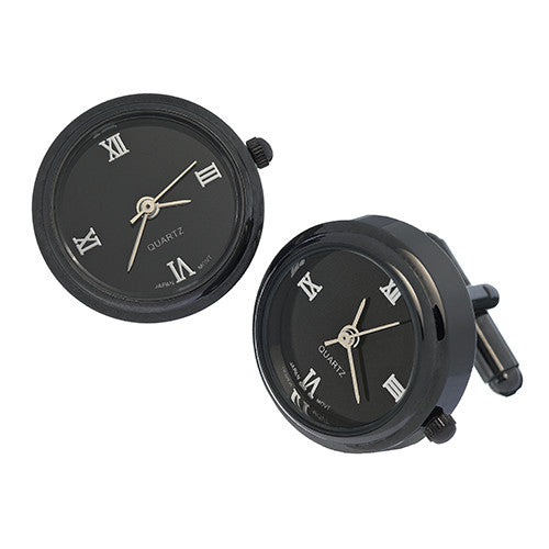Gunmetal and Roman Numeral Watch Cufflinks from Link Up