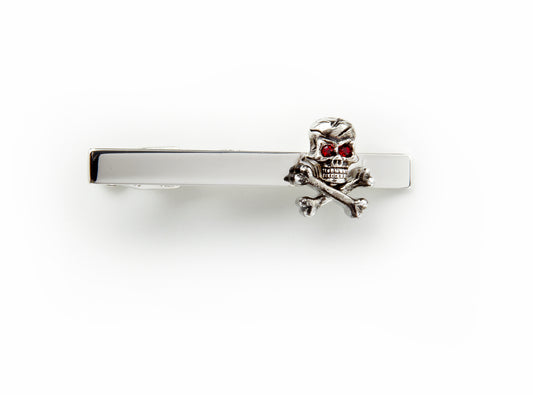 Skull and Crossbones with Red Crystal Tie Bar
