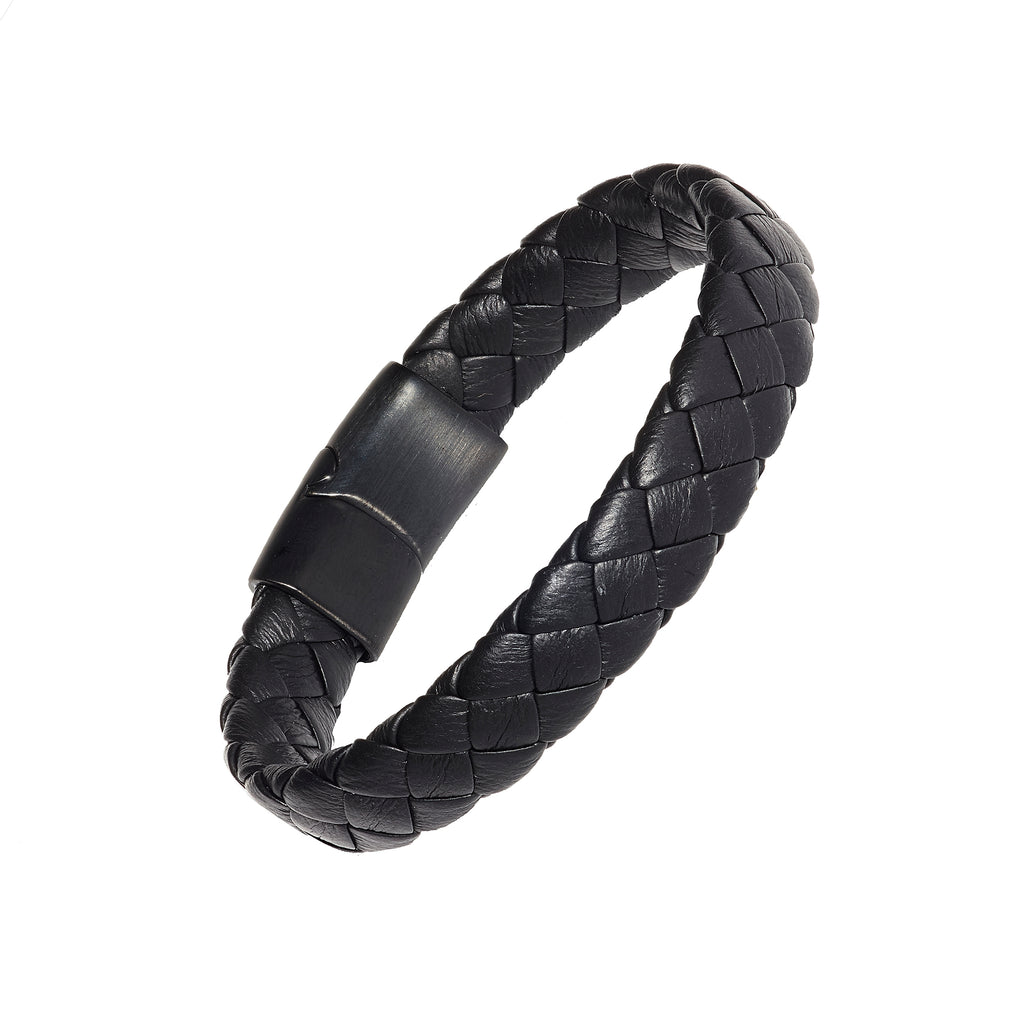 Braided Leather Bracelet with Stainless Steel Magnetic Closure