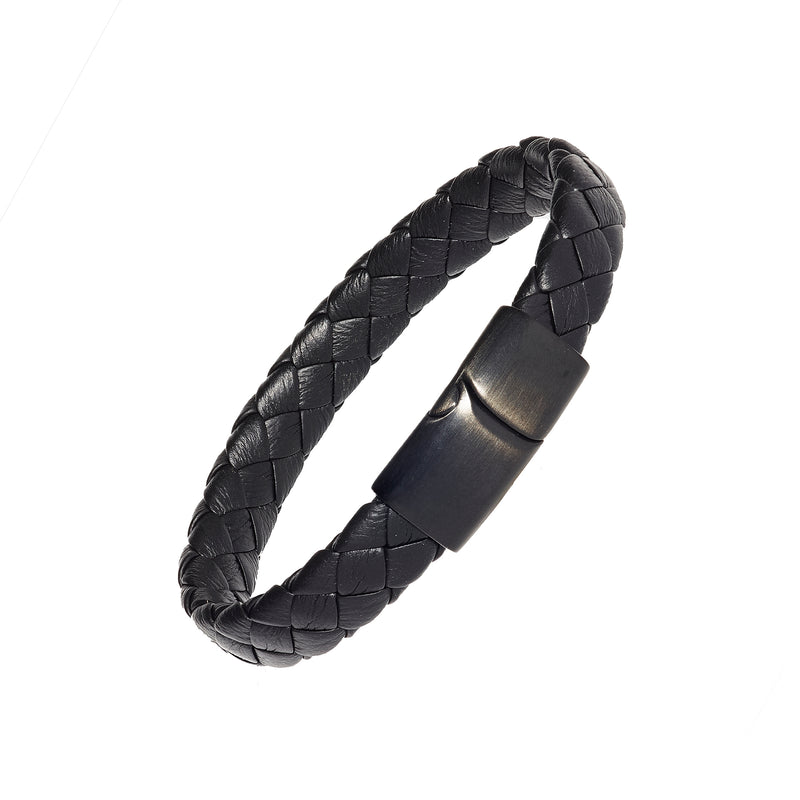 Braided Leather Bracelet with Stainless Steel Magnetic Closure