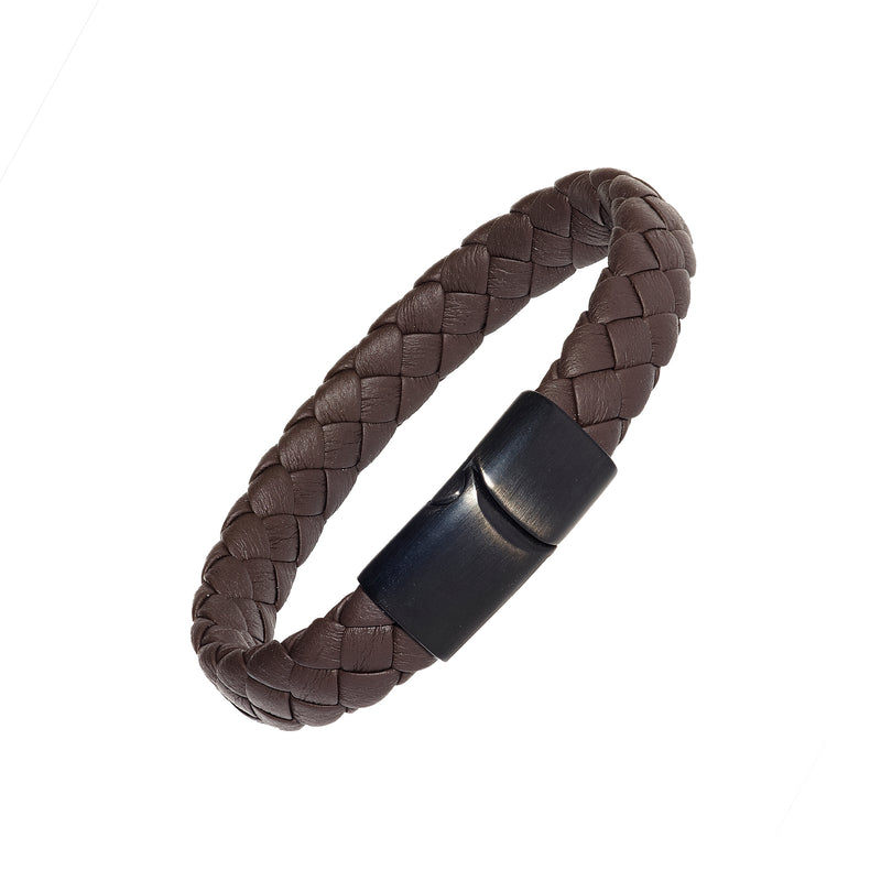 Braided Leather Bracelet with Stainless Steel Magnetic Closure