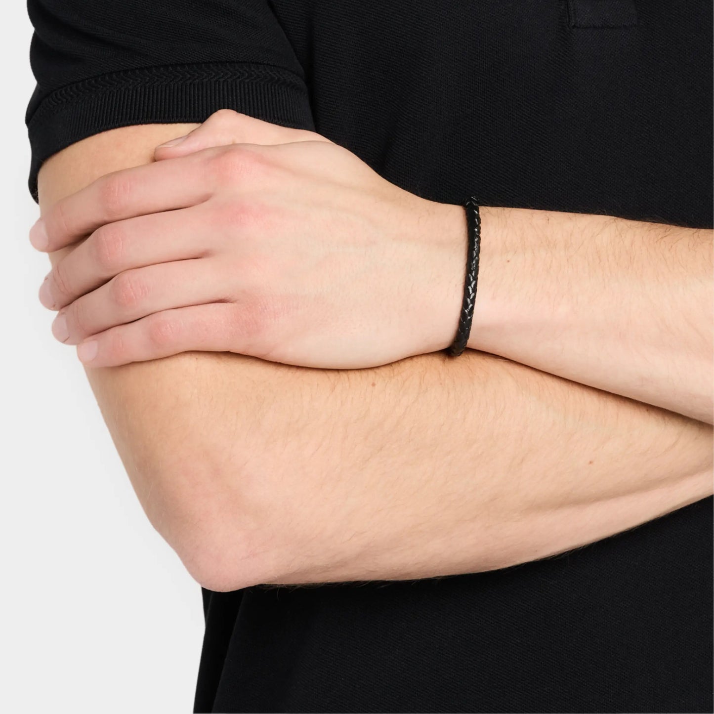 Flexible Braided Leather Bracelet with Stainless Steel