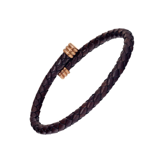 Flexible Braided Leather Bracelet with Stainless Steel