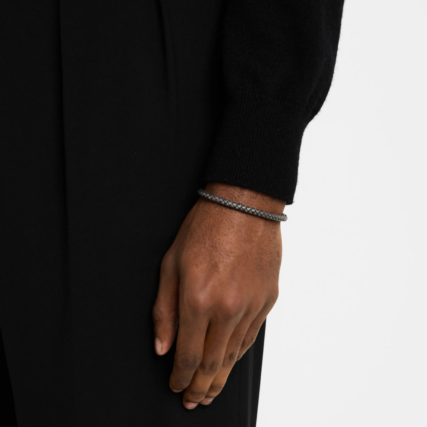 Flexible Braided Leather Bracelet with Stainless Steel