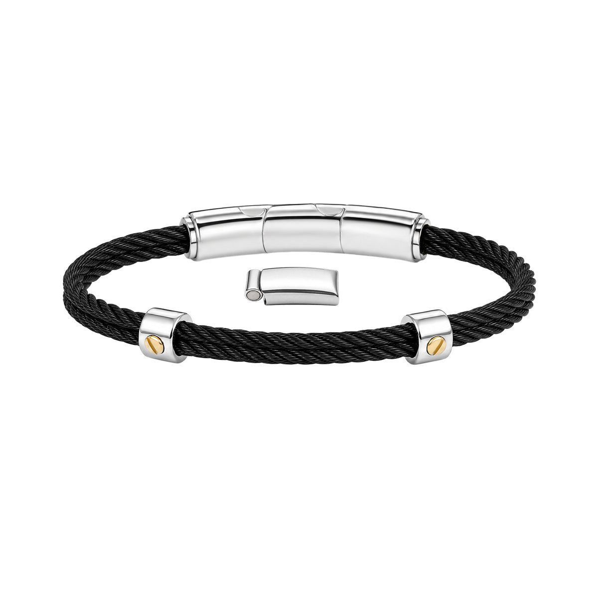 Double Steel Cable Bracelet with Gold Link Detail