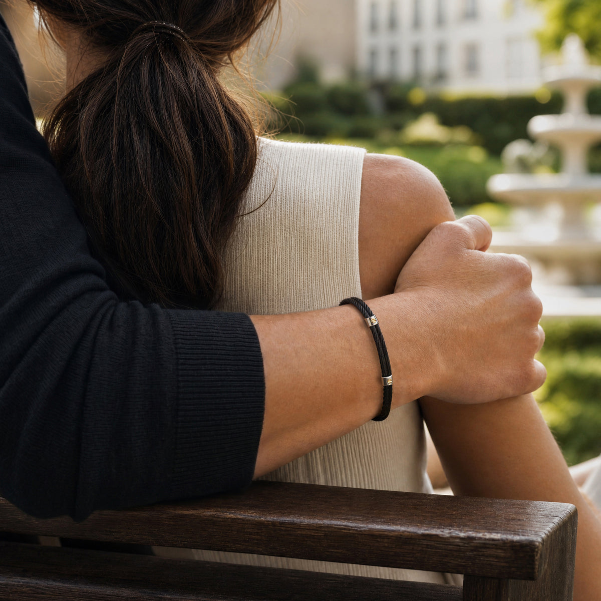 Double Steel Cable Bracelet with Gold Link Detail