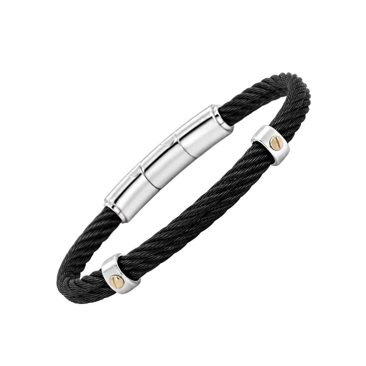 Double Steel Cable Bracelet with Gold Link Detail