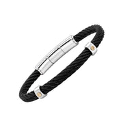 Double Steel Cable Bracelet with Gold Link Detail