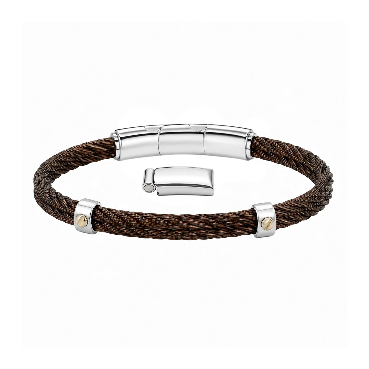 Double Steel Cable Bracelet with Gold Link Detail