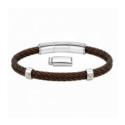 Double Steel Cable Bracelet with Gold Link Detail