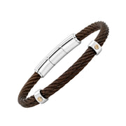 Double Steel Cable Bracelet with Gold Link Detail