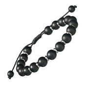 Matte Black Agate Bead Pull Cord Bracelet with Alternating Accent Beads