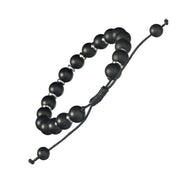 Matte Black Agate Bead Pull Cord Bracelet with Alternating Accent Beads