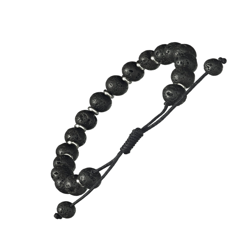Lava Bead Pull Cord Bracelet with Alternating Accent Beads