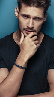 Braided Leather Bracelet with Stainless Steel Anchor Detail