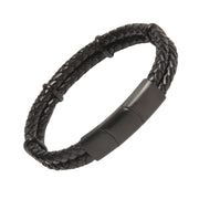 Double Braid Leather Bracelet with Stainless Accents
