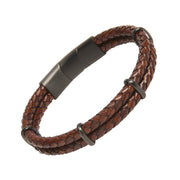 Double Braid Leather Bracelet with Stainless Accents