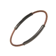 Copper-toned twisted cable bracelet with a gunmetal tube bar station.