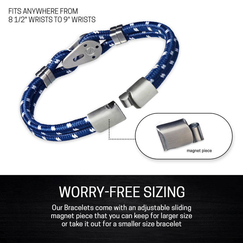 Sailing Pulley Nylon Cord Bracelet with Brushed Stainless Steel Detail