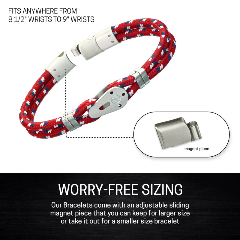 Sailing Pulley Nylon Cord Bracelet with Brushed Stainless Steel Detail