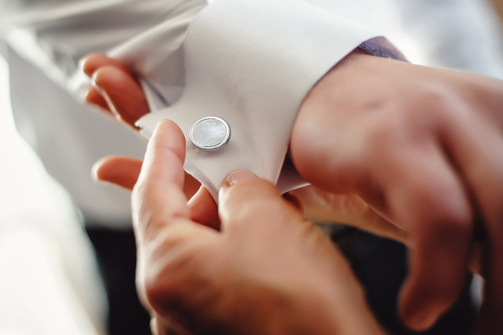 Round Mother of Pearl Cufflinks in Silver Tone Setting