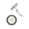 Mother of Pearl Gemstone Round Cufflinks with Antique Silver Braided Border