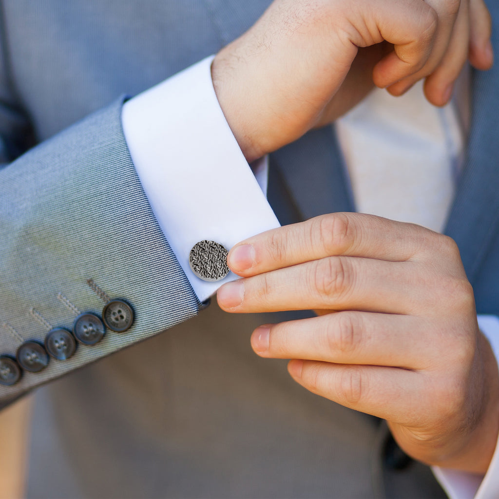 Chainlink Round Cufflinks Gunmetal Finish