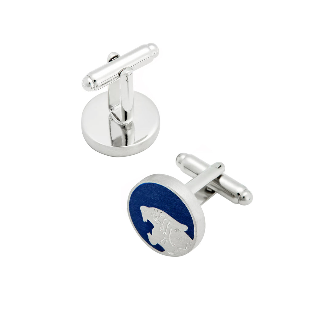 Roaring Tiger Silhouette Cufflinks with Blue Enamel