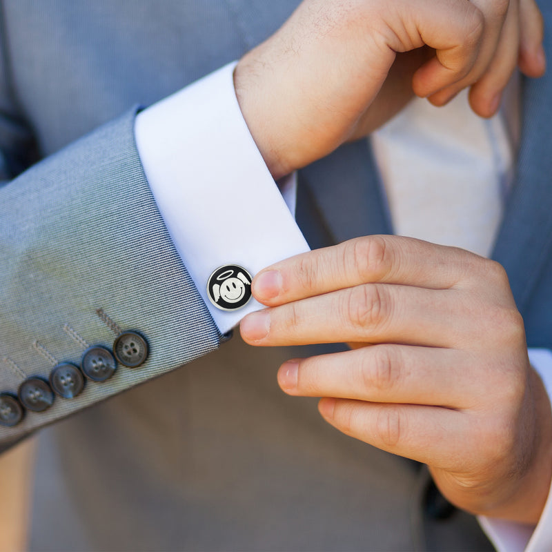 Angel & Devil Smiley Face Cufflinks with Black Enamel