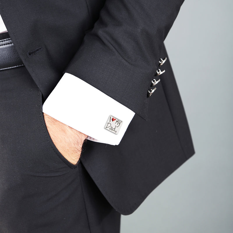 I Heart My Dad Cufflinks with Red Enamel Accent