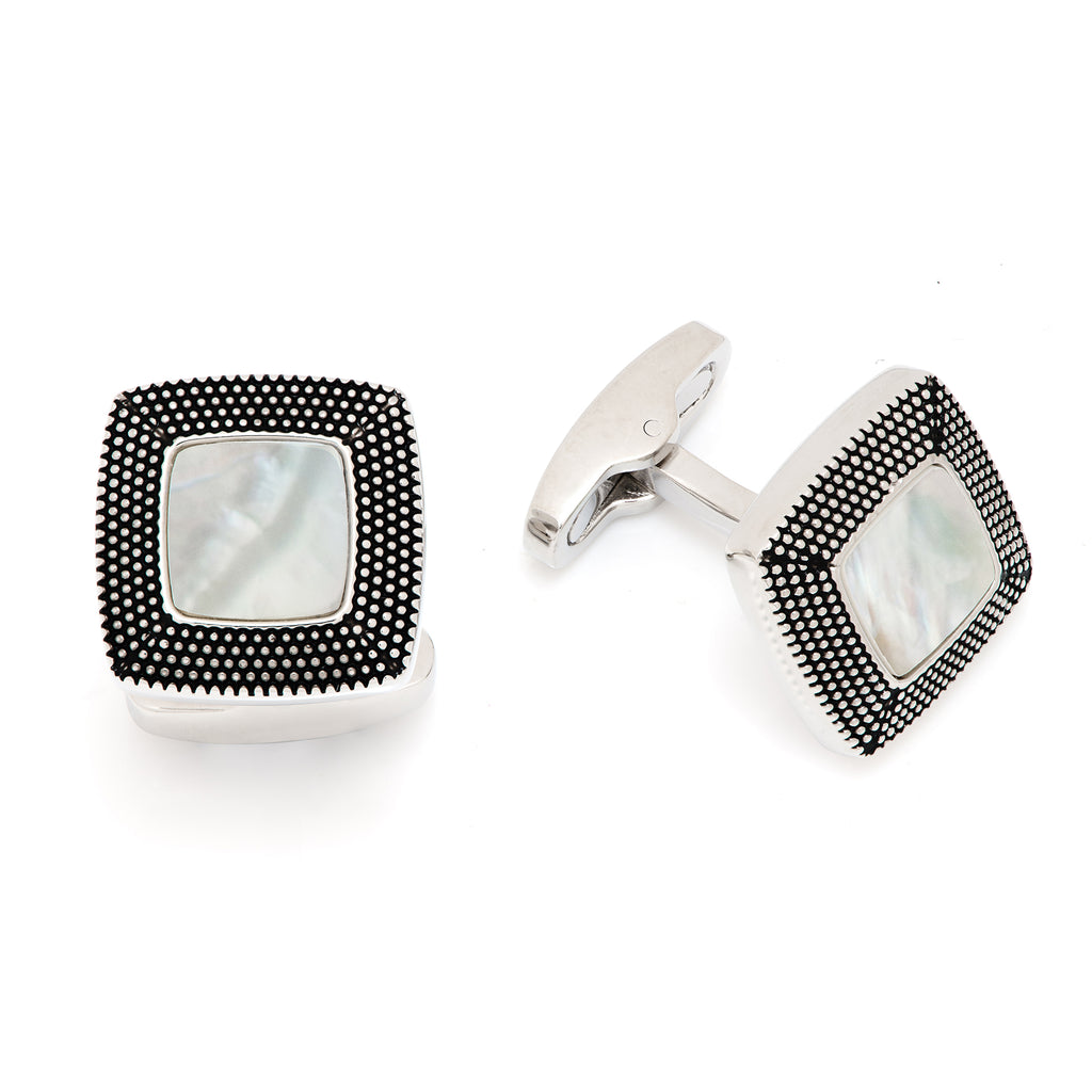 Granulated Soft Square Gemstone Inlay Cufflinks