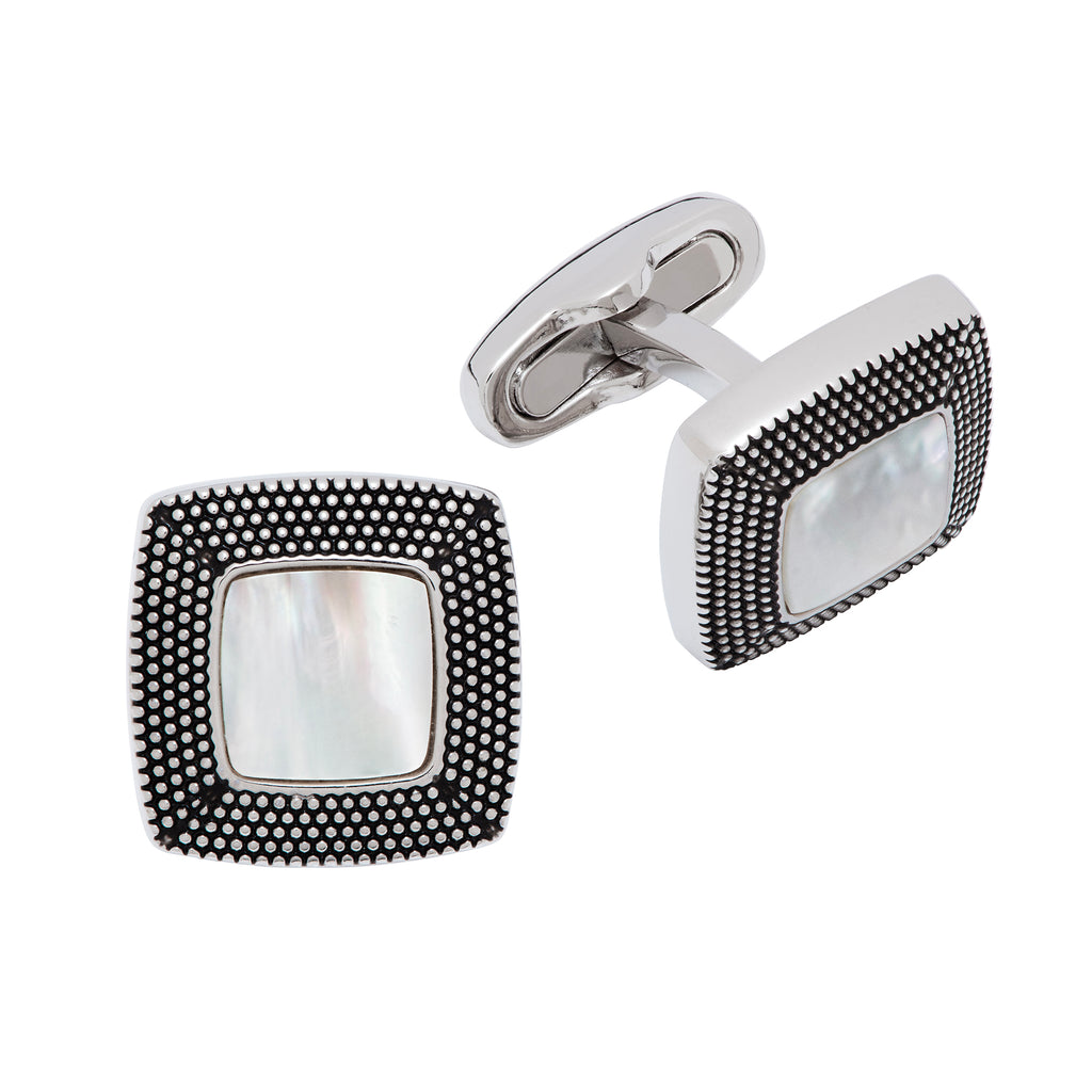 Granulated Soft Square Gemstone Inlay Cufflinks