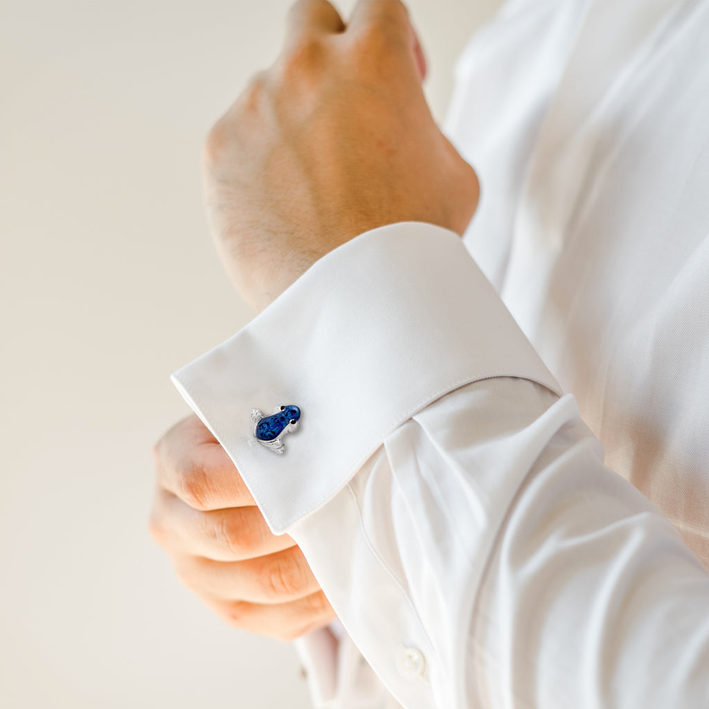 Blue Frog Cufflinks with Hand Painted Enamel