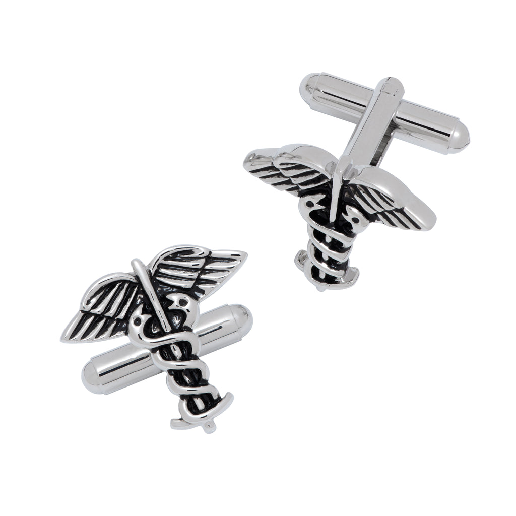 Caduceus Antique Silver Tone Cufflinks Hippocratic Oath