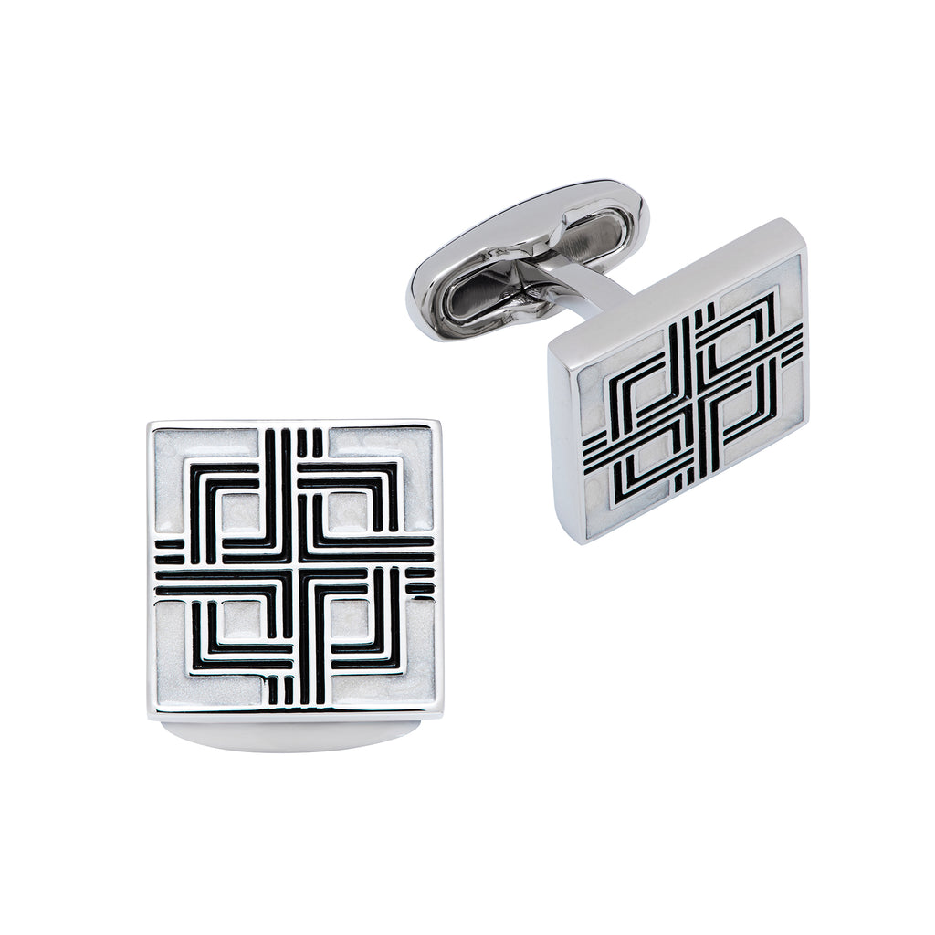 Geometric Mother of Pearl and Black Enamel Cufflinks