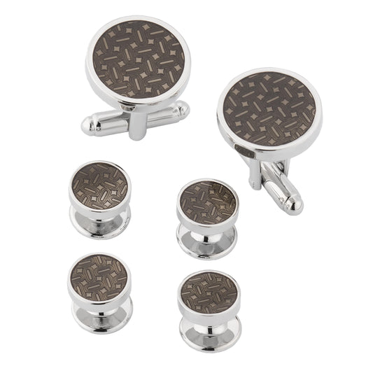 Carbon Round Stud & Cufflinks Set