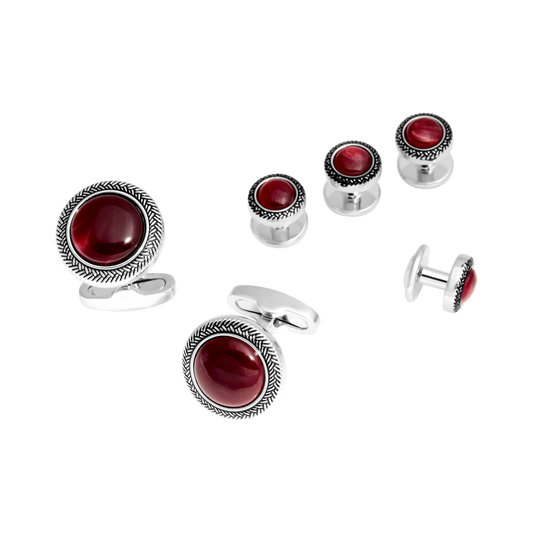 Burgundy Braided Border Cufflinks & Tuxedo Studs